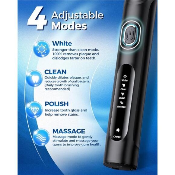 Rotating Electric Toothbrush for Adults with 8 Brush Heads (2 Types), 4 Modes - Picture 6 of 8